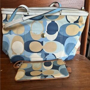 Beautiful Coach canvas shoulder bag and wristlet. Clean. No tears or rips.